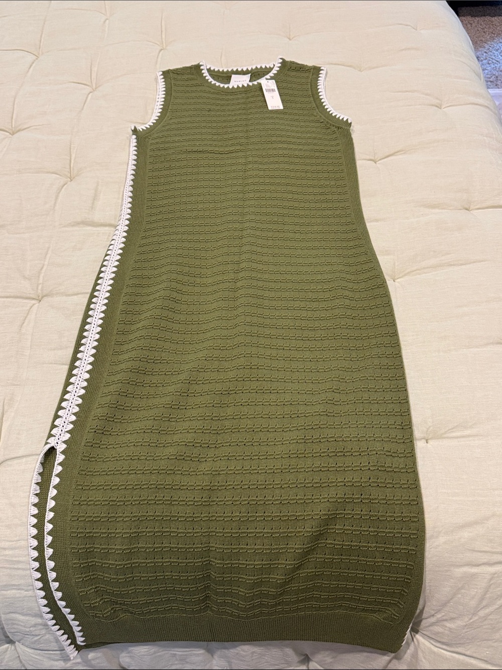 Varley Dwight Tank Knit Dress in Fresh Fern Green with White Trim - Picture 6 of 13
